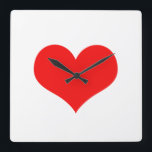Horloge Carrée Saint-Valentin Rouge Coeur mignon Blanc personnali<br><div class="desc">Imprimé avec grand motif de coeur rouge en arrière - plan de couleur blanche solide.</div>