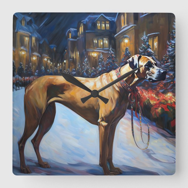 Horloge Carrée Saison de Noël de Rhodesian Ridgeback (Recto)