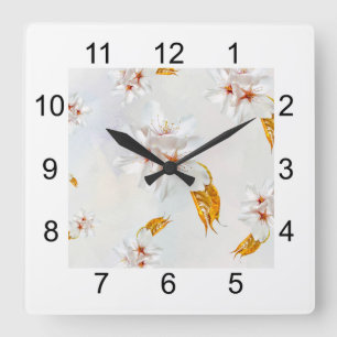 Horloge Carrée Sakura - Fleur de cerisier japonaise
