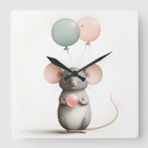 Horloge Carrée Salle minimaliste Boho Mouse Balloon