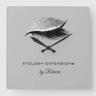 Horloge Carrée Salon de beauté Sparkle Silver Eyelash Parties sc