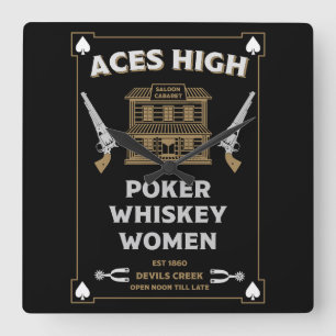 Horloge Carrée Salon de la Frontière Américaine Cowboy