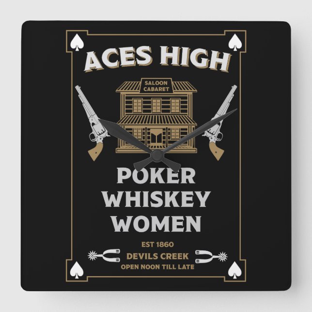 Horloge Carrée Salon de la Frontière Américaine Cowboy (Recto)