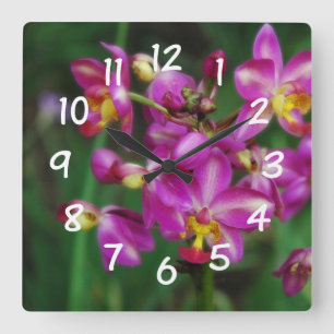 Horloge Carrée Salon - Photo d'orchidées violettes