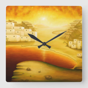 Horloge Carrée "Salut" - Moyen-Orient, Orient Sunset Peinture