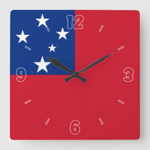 Horloge Carrée Samoa Drapeau Rouge Bleu Blanc Étoiles Numéros Pat