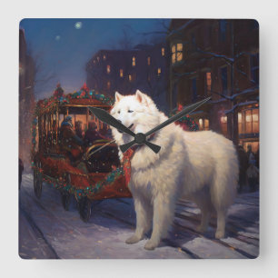 Horloge Carrée Samoyed Christmas Festive Saison