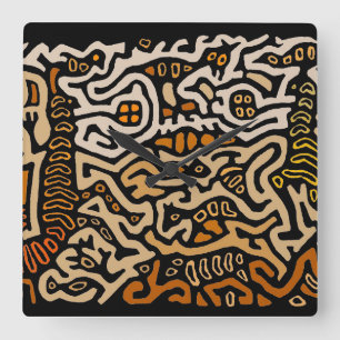 Horloge Carrée San Blas Kuna Indian Mola Spirituelle murale