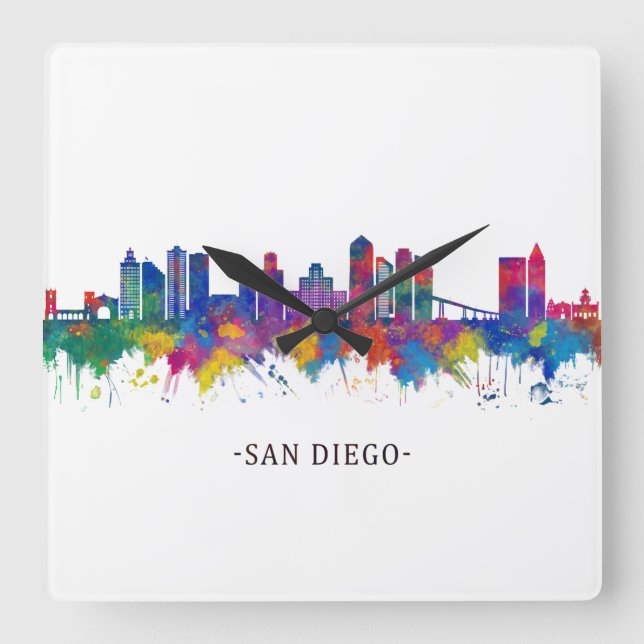 Horloge Carrée San Diego California Skyline (Recto)