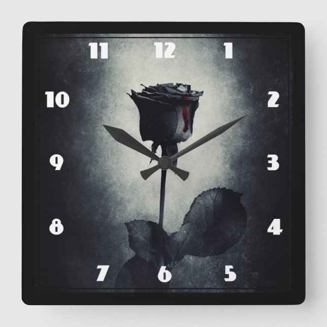 Horloge Carrée Sang d'égoutture de rose de noir de Goth sur la (Recto)