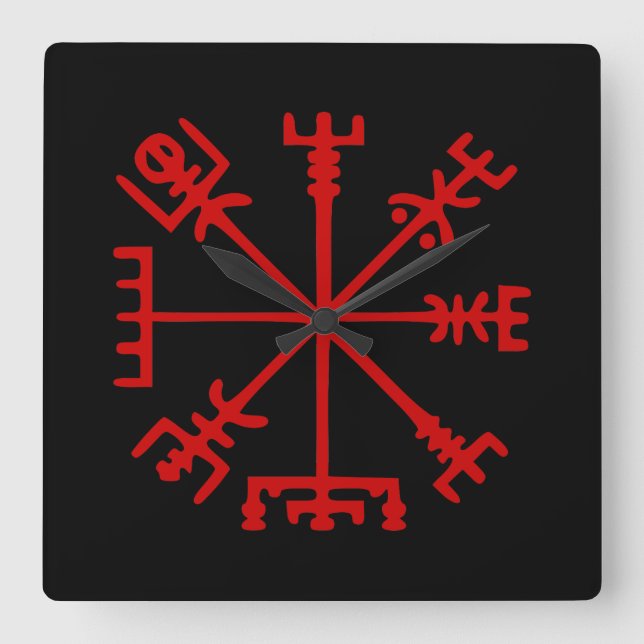 Horloge Carrée Sang Rouge Vegvísir (Viking Compass) (Recto)