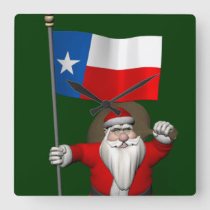 Horloge Carrée Santa Claus Avec L'Enseigne Du Texas