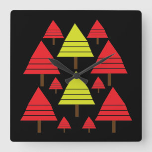 Horloge Carrée Sapin de Noël Rouge Vert Moderne Élégant
