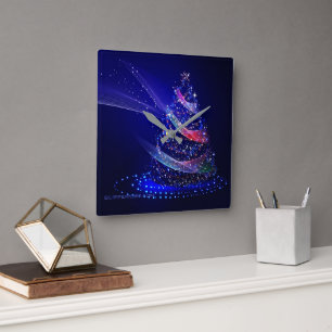 Horloge Carrée Sapin de Noël SlipperyJoe numérique rouge transluc