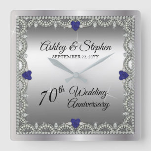 Horloge Carrée Sapphire   Diamants 70e anniversaire du Mariage