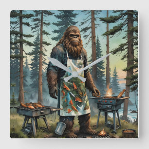 Horloge Carrée Sasquatch Poisson Grillmaster Papa