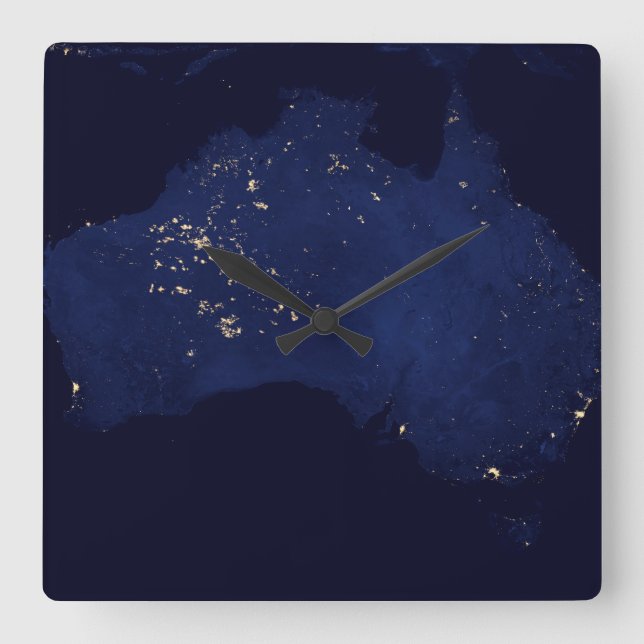 Horloge Carrée Satellite Les Lumières Nocturnes De L'Australie. (Recto)