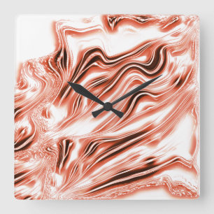 Horloge Carrée Saumon à rouge long ondulé traces sur fond blanc