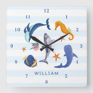 Horloge Carrée Sauvez nos mers Nourriture pour animaux marins e
