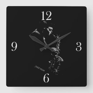 Horloge Carrée Saxophone Jazz Player Art Design