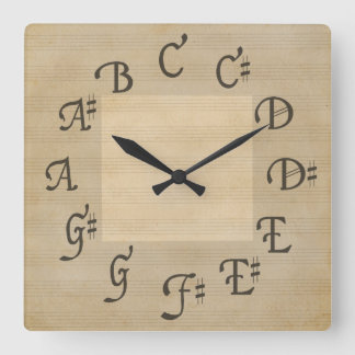Horloge Carrée Scale of music notes, Antique look