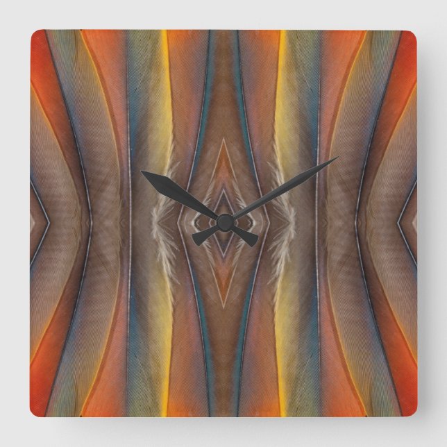 Horloge Carrée Scarlet Macaw feather design (Recto)