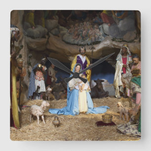 Horloge Carrée Scène de la Nativité de Noël antique