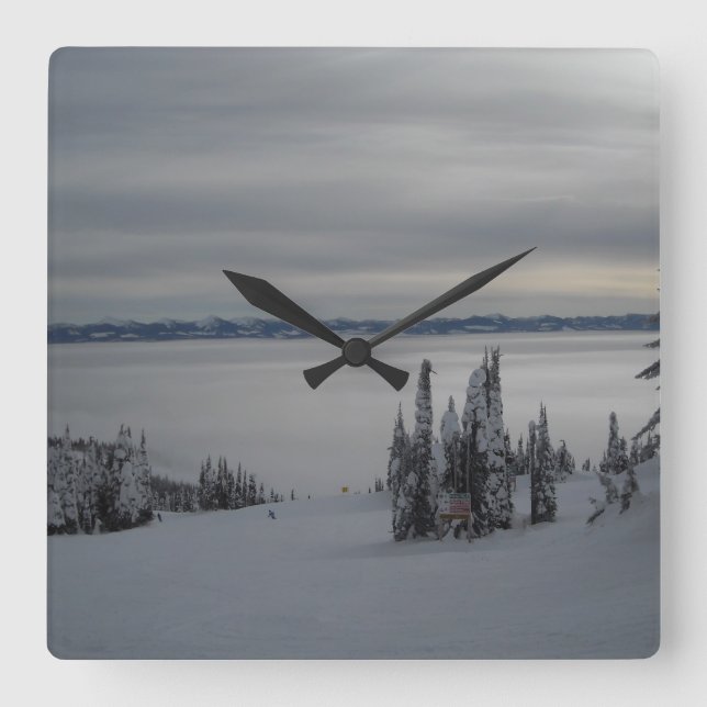 Horloge Carrée Scène de montagne d'hiver (Recto)