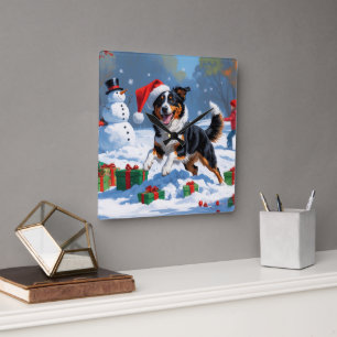 Horloge Carrée Scène de Noël australienne Kelpie