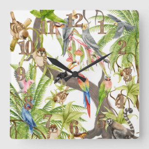 Horloge Carrée Scène Jungle Oiseaux tropicaux, Critères, Liège