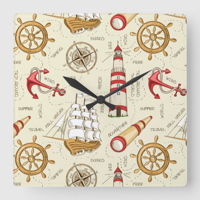 Horloge Carrée Scène Océanique (Recto)