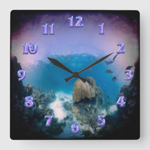 Horloge Carrée Scène sous-marine Peinture murale