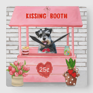 Horloge Carrée Schnauzer Chien Valentine's Day Kissing Booth