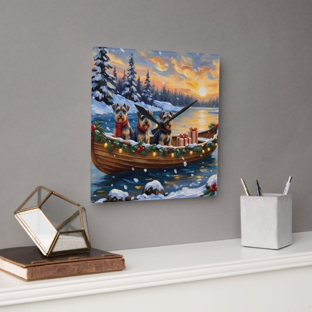 Horloge Carrée Schnauzer Christmas Boat Holiday (Bureau)