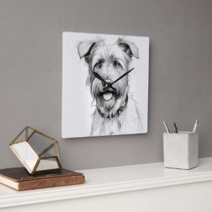 Horloge Carrée Schnauzer Portrait Crayon
