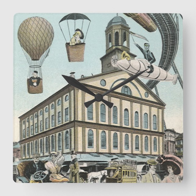 Horloge Carrée Science Fiction vintage, Victorian Steam Punk City (Recto)