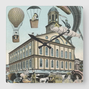 Horloge Carrée Science-fiction vintage, ville steampunk victorien