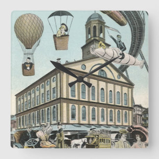 Horloge Carrée Science-fiction vintage, ville steampunk victorien