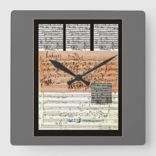 Horloge Carrée Score musical collage wall clock