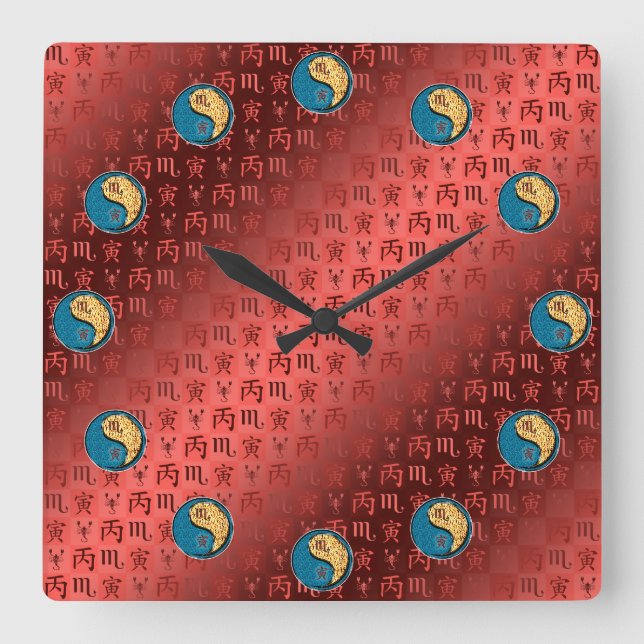 Horloge Carrée Scorpio & Fire Tiger (Recto)