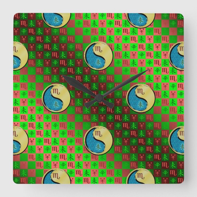 Horloge Carrée Scorpion & Chèvre Métal (Recto)
