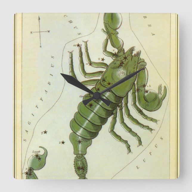 Horloge Carrée Scorpion, Constellation Ancienne Urania's Mirror (Recto)