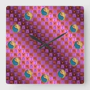 Horloge Carrée Scorpion & Coq de Feu