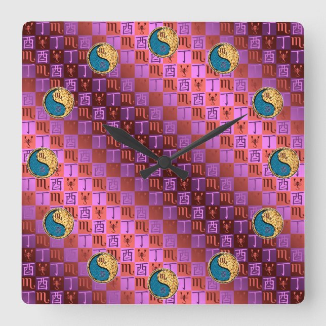 Horloge Carrée Scorpion & Coq de Feu (Recto)