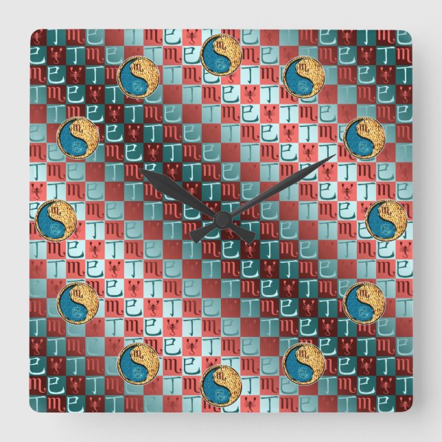 Horloge Carrée Scorpion & Serpent de feu (Recto)