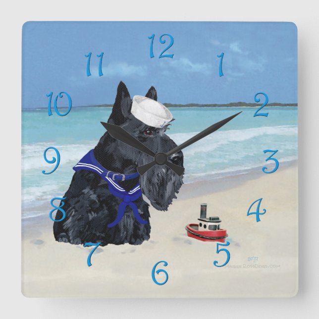 Horloge Carrée Scottie à la plage (Recto)