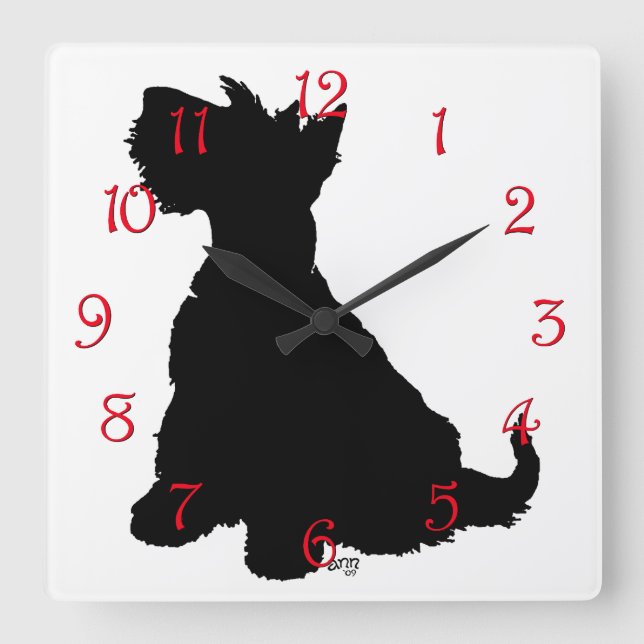 Horloge Carrée Scottie Chien Assis (Recto)