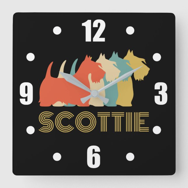 Horloge Carrée Scottie Dog Scottish Terrier Breed Vintage (Recto)
