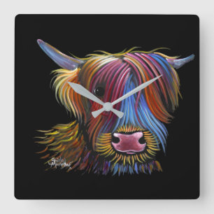 Horloge Carrée Scottish Highland Cow ' PODGER ' par Shirley M