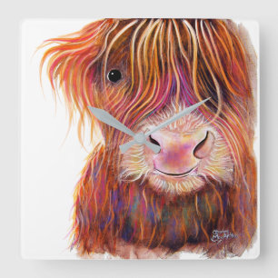 Horloge Carrée SCoTTiSH HigHLaND CoW ' THe KiD 2 ' par SHiRLeY Ma